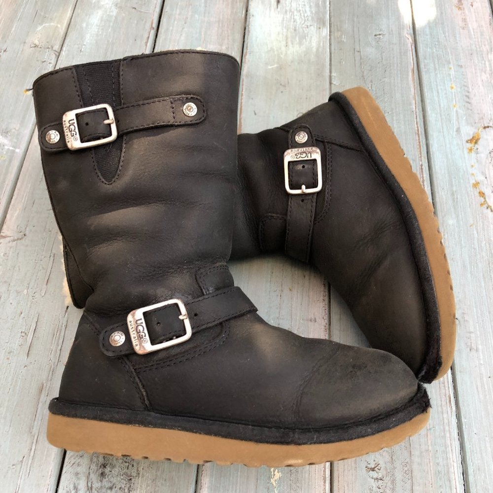 UGG Black Kensington Leather Boots Youth SZ 1